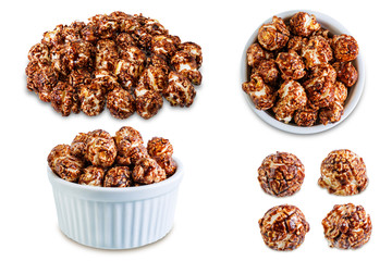 Chocolate popcorn on a white isolated background
