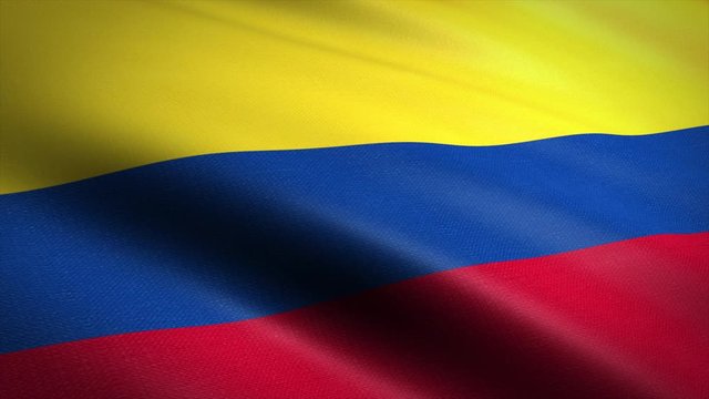 Flag of the Republic of Colombia. Waving flag with highly detailed fabric texture seamless loopable video. Seamless loop with highly detailed fabric texture. Loop ready in 4K resolution 2160p 60fps