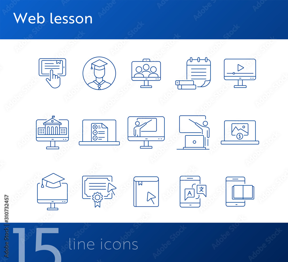 Poster web lesson line icon set