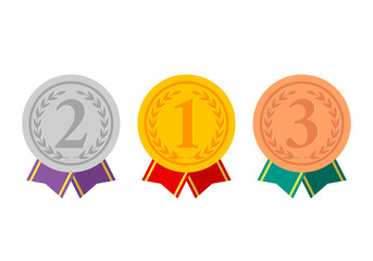 Gold, silver and bronze medals of champions winners. icon in the flat.