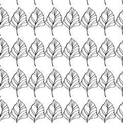 Hand draw outline black leaves on white background. seamless pattern. Trendy design concept for fashion textile print.