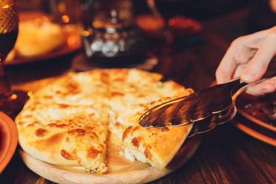 Georgian khachapuri imeruli - Georgian traditional cuisine. close-up