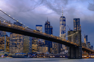 Fototapeta na wymiar New York City Skyline at dusk, Brooklyn Bridge, Manhattan