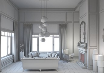 residential interior visualization, 3D illustration