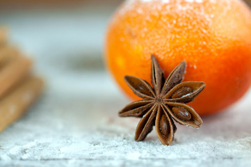 Fototapeta premium delicious fresh muffins with flour on a wooden table