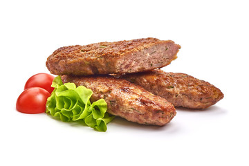 Fried cevapcici, balkan sausages, isolated on white background