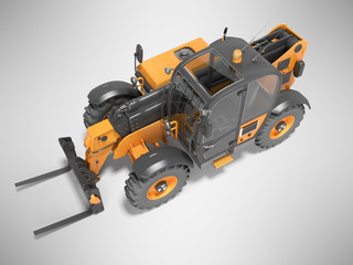 Fototapeta premium 3D rendering orange front view telescopic loader on gray background with shadow