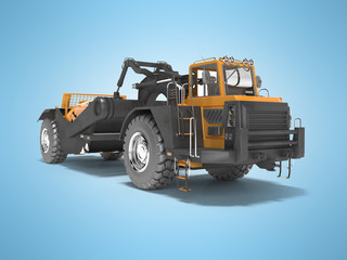 Land transport vehicle scraper isolated 3D rendering on blue background with shadow