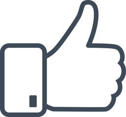 Like icon with thumb up for social media or application. Vector illustration that means OK or accept. Conceptual button for customer vote. Outline style approval hand logo