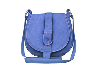 3D rendering blue small bag with long handle front view on white background no shadow