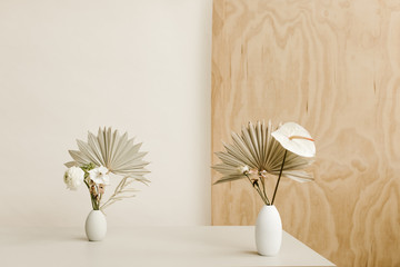 modern floral design still life in natural light studio