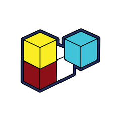 Tower of multi-colored cubes on a beige background