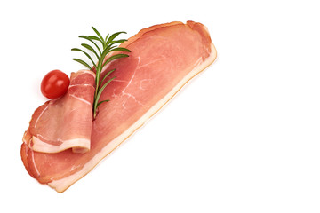 Sliced Italian Prosciutto Crudo, isolated on white background