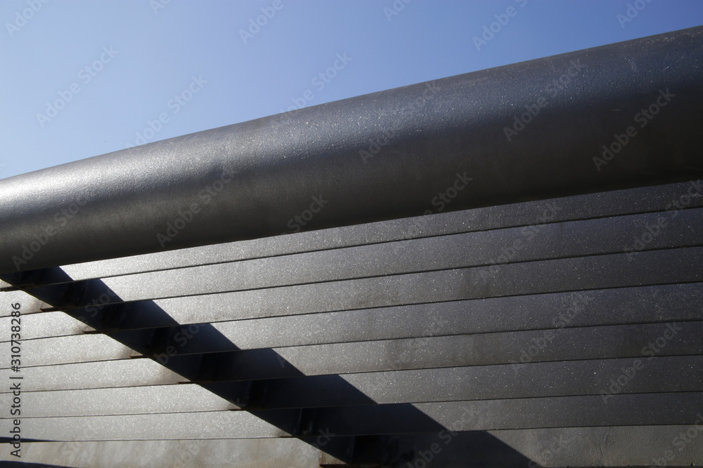 Poster metal girder lath structure. detail of industrial building. abstract modern architecture. geometric 