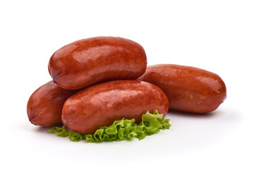 Smoked German Sausages, isolated on white background