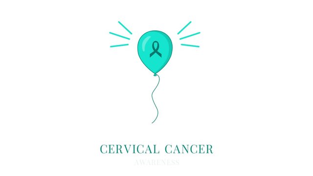Cervical cancer awareness animation. Teal floating helium air balloon. Ovarian disease symbol. Women health concept. Seamless loop cartoon medical motion graphics.