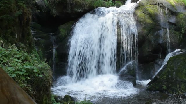 Detail shot of the Triberg waterfalls in the Black Forest, Germany, the highest accessible waterfalls in Germany (167m in seven steps)
