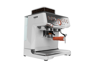 3D rendering metal home coffee machine with water tank on white background no shadow