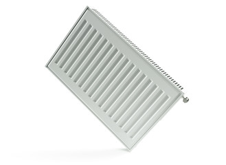 heating radiator with radiator thermostatic valve on the wall, 3D rendering