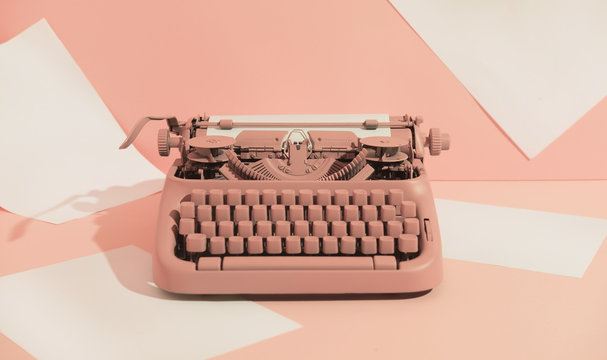 Pink Office Typewriter With White Paper