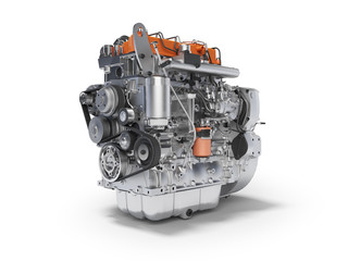 3D rendering motor for the car assembly on white background with shadow
