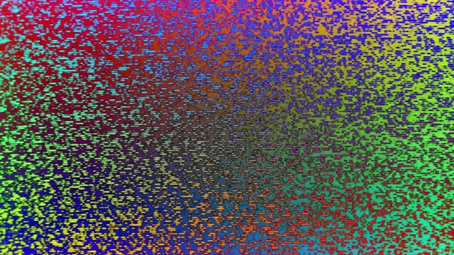 Abstract neon multicolor background of horizontally running parallel spots imitating a signal on a bad TV screen.