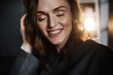 Natural positive young woman smile.