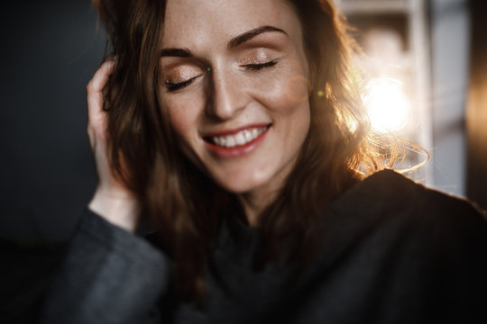 Natural positive young woman smile.