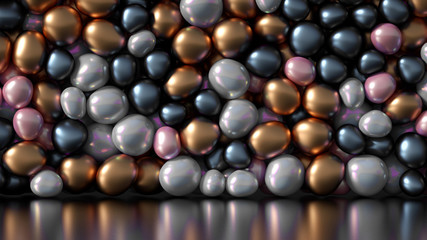 Beautiful background with beads, particles and simulation. 3d illustration, 3d rendering.
