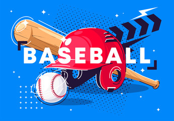 vector illustration of sports equipment for playing baseball, baseball bat, baseball ball and helmet