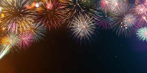 Fototapeta na wymiar Colorful firework with bokeh background. New Year celebration, Abstract holiday background