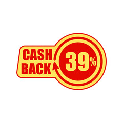 Cashback thirty nine percent. Concept for sticker, tag, label, infographic element. Vector illustration.