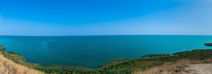 View of Dnipro river bay from the clay mountains of Stanislav