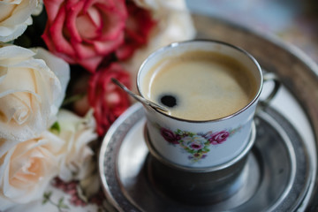 a Cup of coffee from vintage tableware