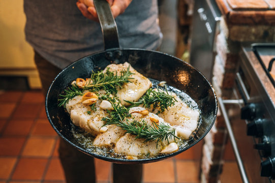 Food: Fried cod with herbs and garlic