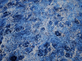  close-up of the earth's surface with a bokeh effect and a characteristic rough porous texture, abstract dark and light spots on a classic blue background