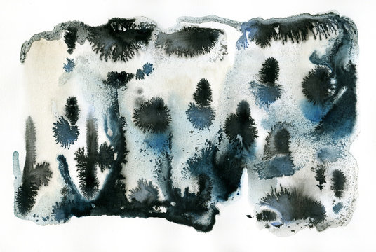 Monochrome watercolor and ink texture on white paper