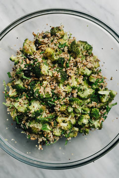 Mixed broccoli salad ingredients