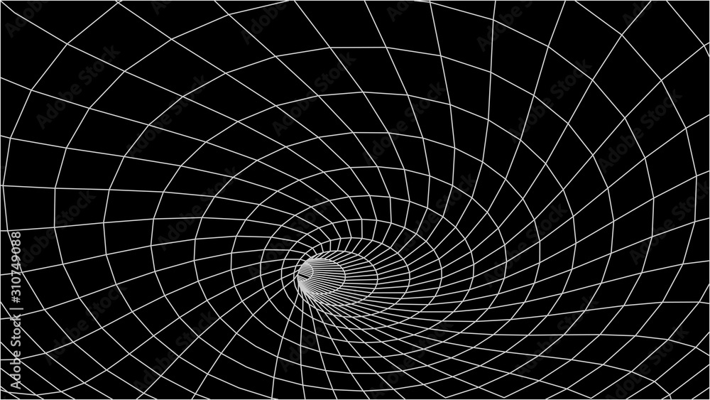 Poster abstract tunnel. vector wormhole. 3d corridor mesh.