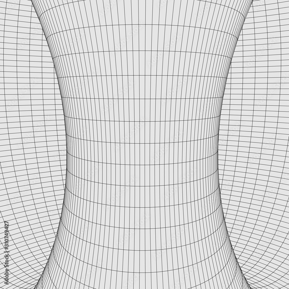 Poster vortex. vector perspective curved grid. wireframe abstract tunnel. 3d vector wormhole with a mesh st