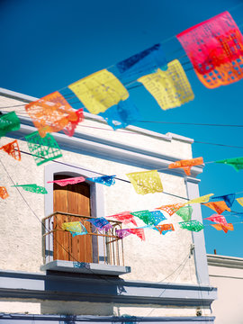 Mexican flags hanging in town