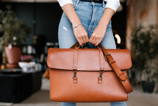 Crop lady with stylish bag