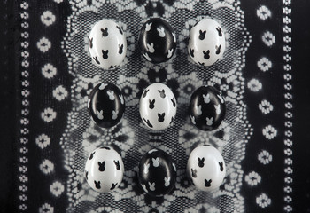 Black and white Easter Eggs with a simple cute bunnies design