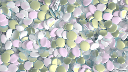 Beautiful background with beads, particles and simulation. 3d illustration, 3d rendering.