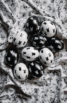 Black and white Easter Eggs with a simple cute bunnies design