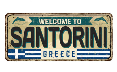 Welcome to Santorini vintage rusty metal sign