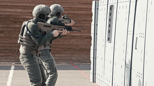 Slow Motion Of Soldiers Training In Close Quarters Combat