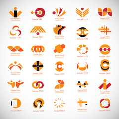 Abstract Business Icon Set. Vector Isolated On Gray. Abstract Business Logo For Company And People Icon, Tech Symbol And Element Design. Creative Icons For Corporate Logo. Abstract Modern Template