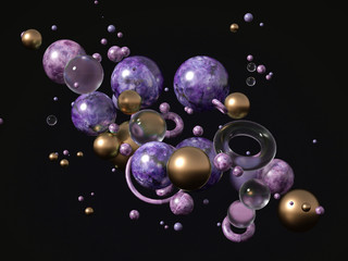 Beautiful, elegant, abstract background with metal and the texture of stone, marble and granite. 3d illustration, 3d rendering.