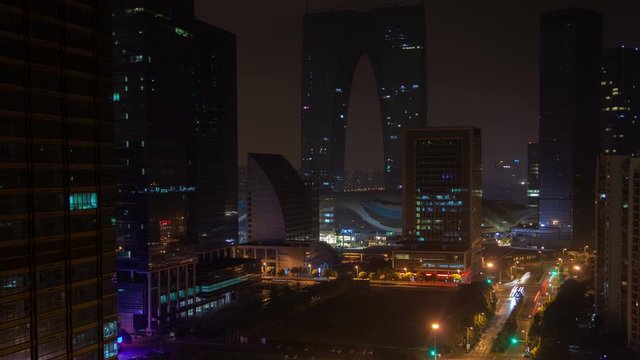 Night Soochow in Jiangsu Province of East China timelapse zoom out
